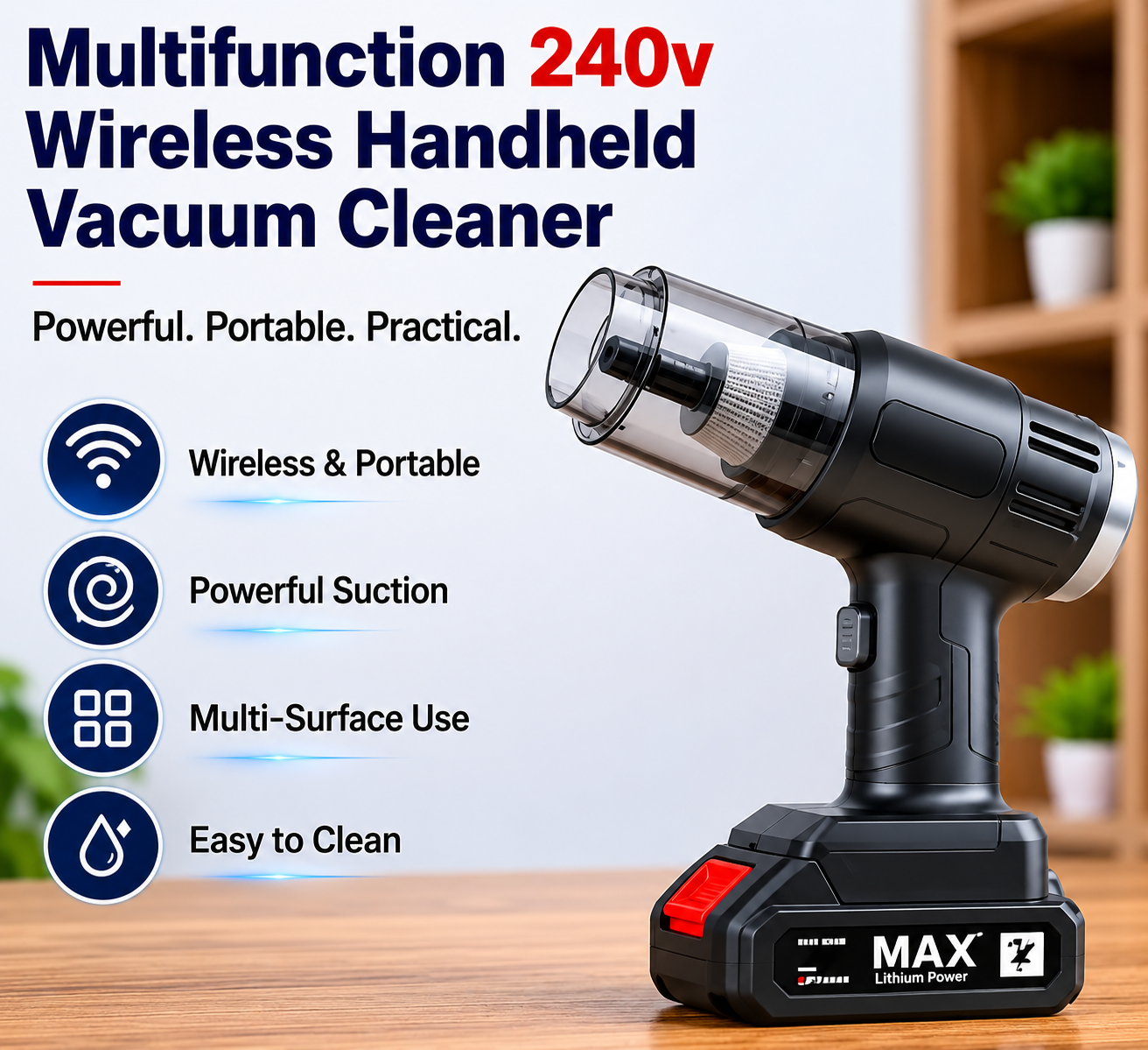 Cordless Handheld Vacuum Cleaner with Multi-Attachment Cleaning Kit | Rechargeable Portable Dust & Debris Cleaner