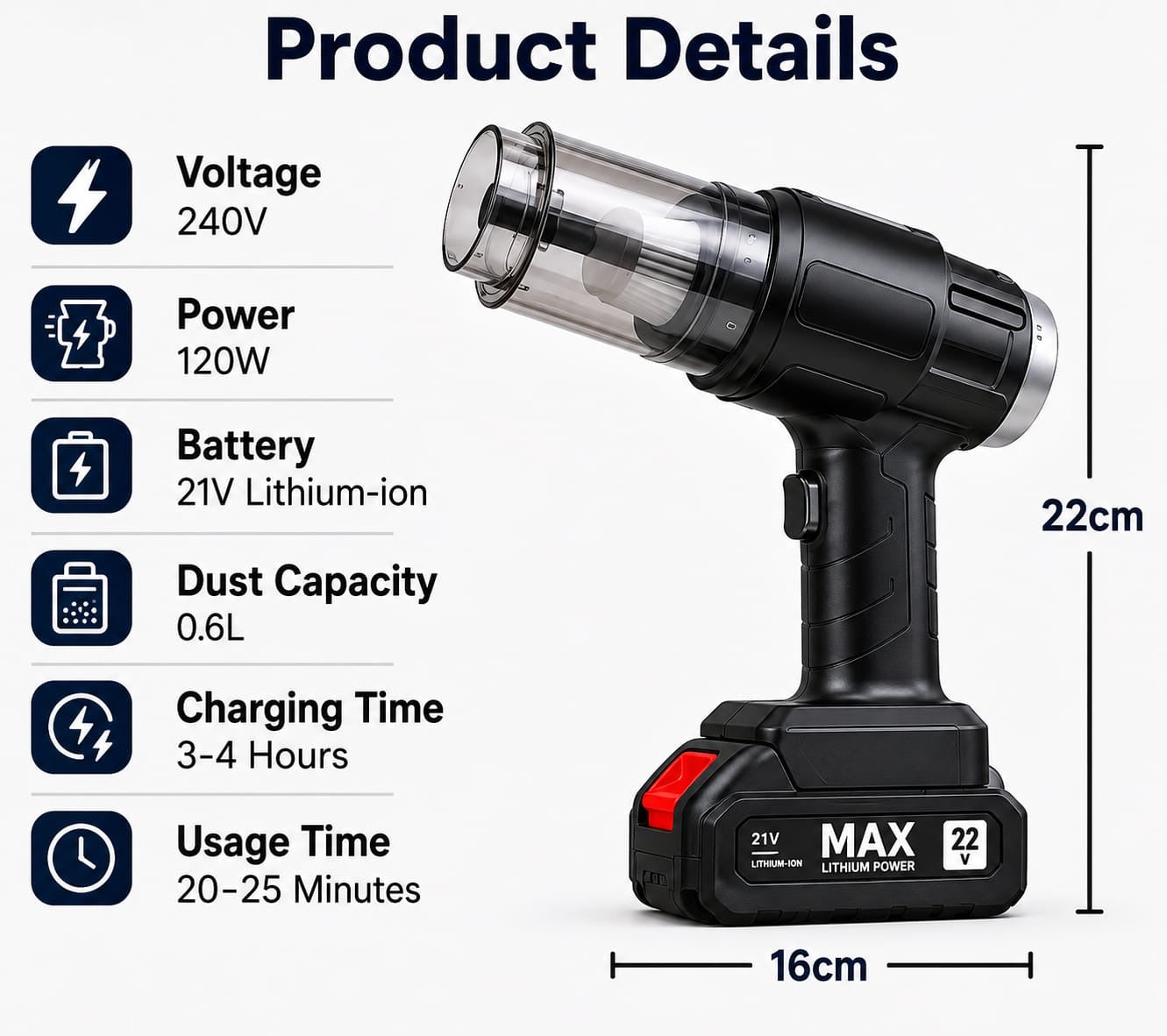Cordless Handheld Vacuum Cleaner with Multi-Attachment Cleaning Kit | Rechargeable Portable Dust & Debris Cleaner