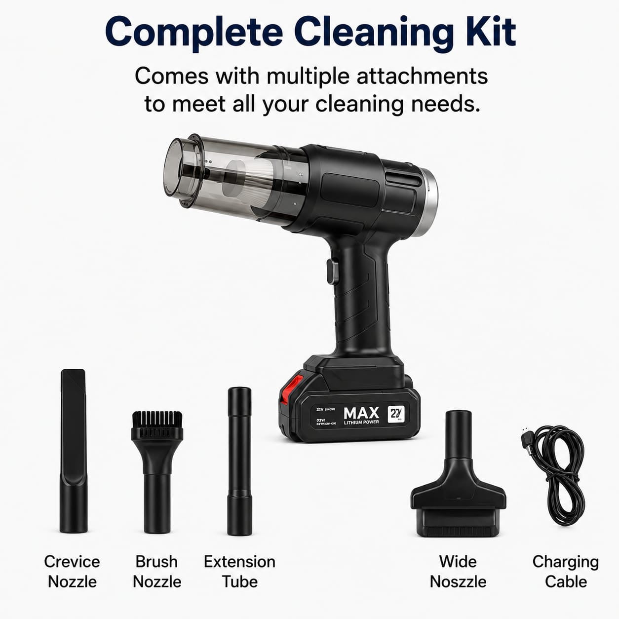 Cordless Handheld Vacuum Cleaner with Multi-Attachment Cleaning Kit | Rechargeable Portable Dust & Debris Cleaner
