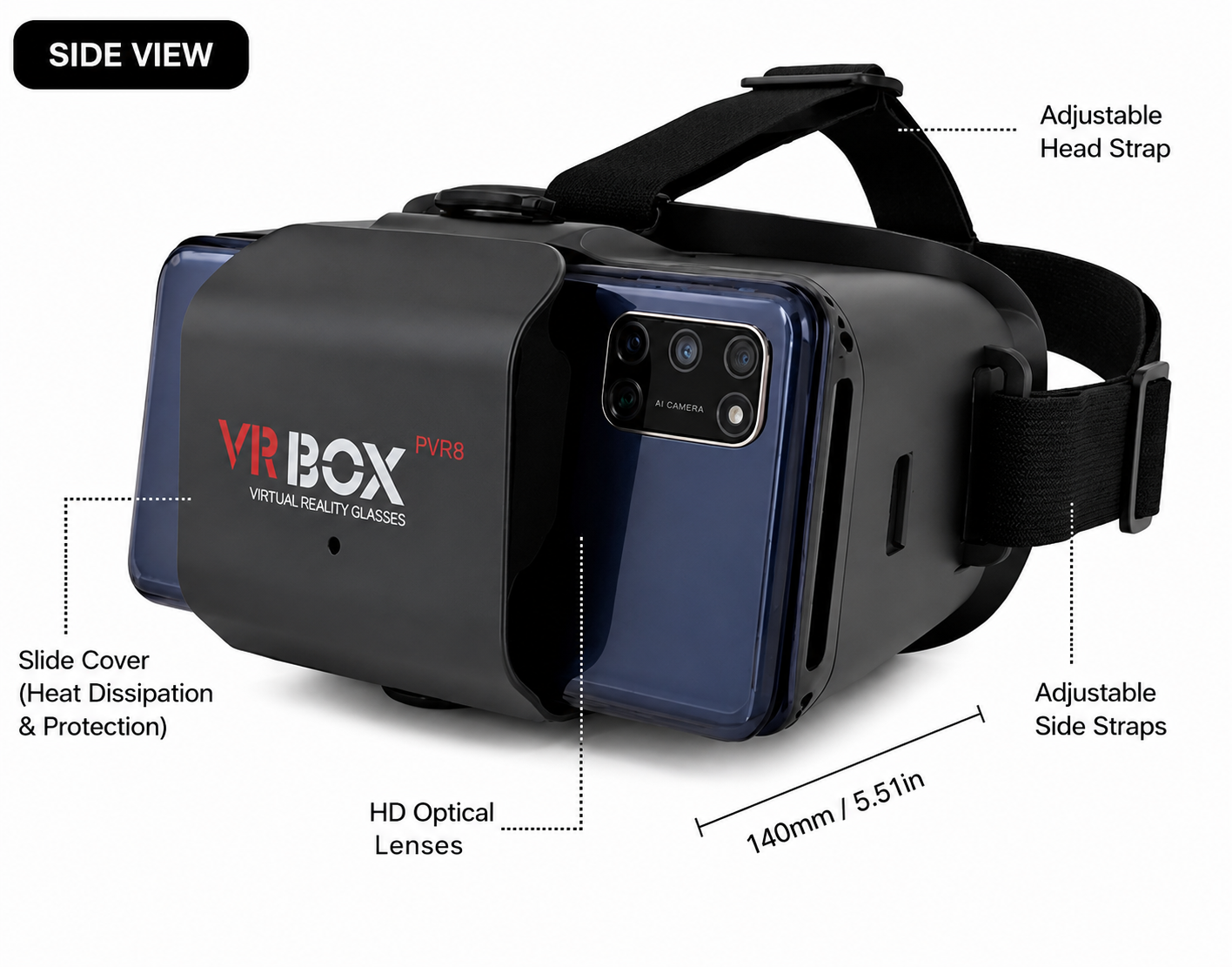 VR BOX PVR8 3D Virtual Reality Headset for Smartphones (4.7–6.5 inch) | HD Optical Lenses | Wide Angle View