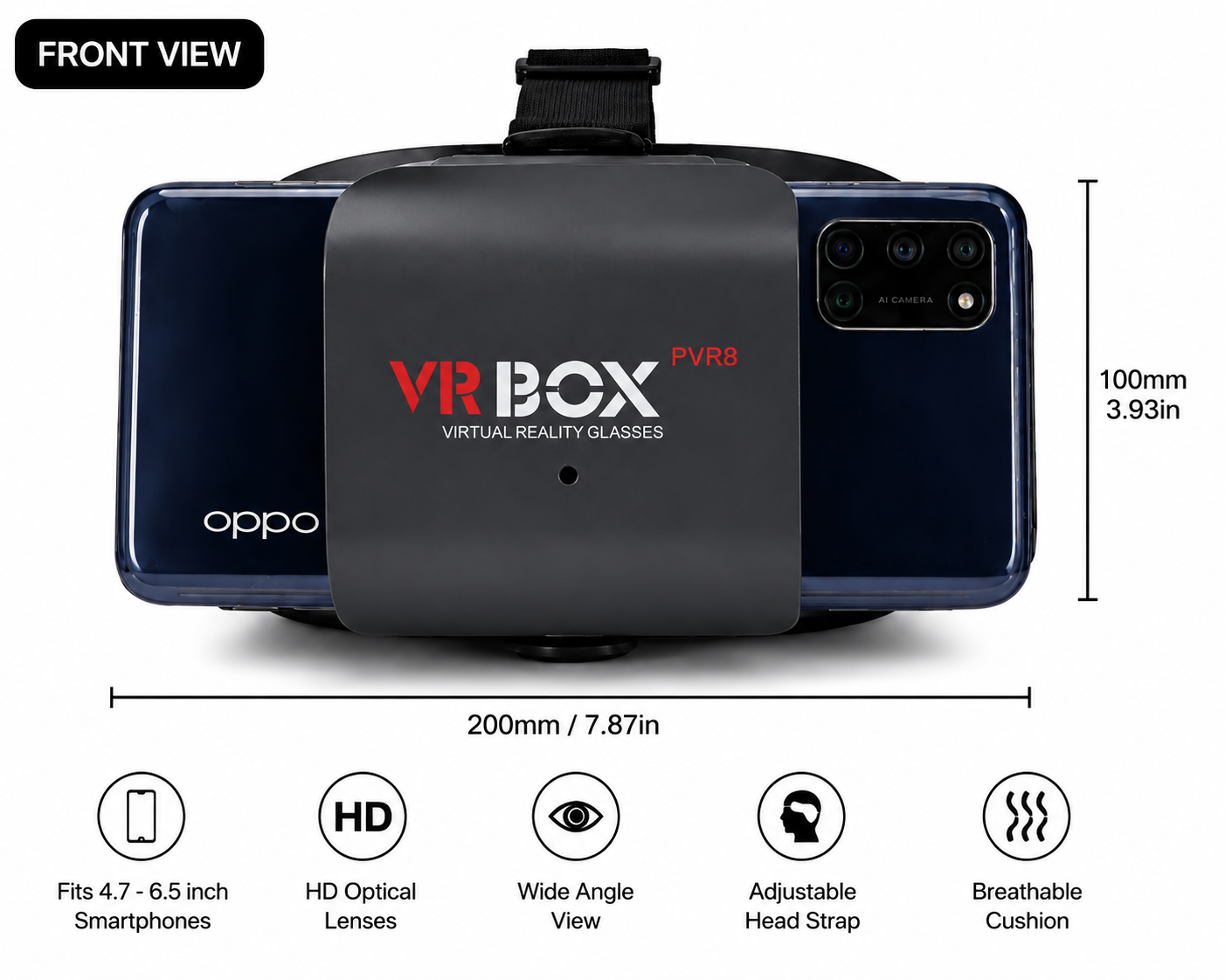 VR BOX PVR8 3D Virtual Reality Headset for Smartphones (4.7–6.5 inch) | HD Optical Lenses | Wide Angle View
